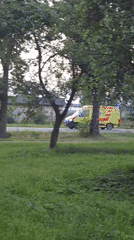 Ambulance and orange-vested responders active in Krauja, Latvia