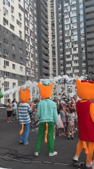 Foam party in an Orenburg courtyard, costumed characters included