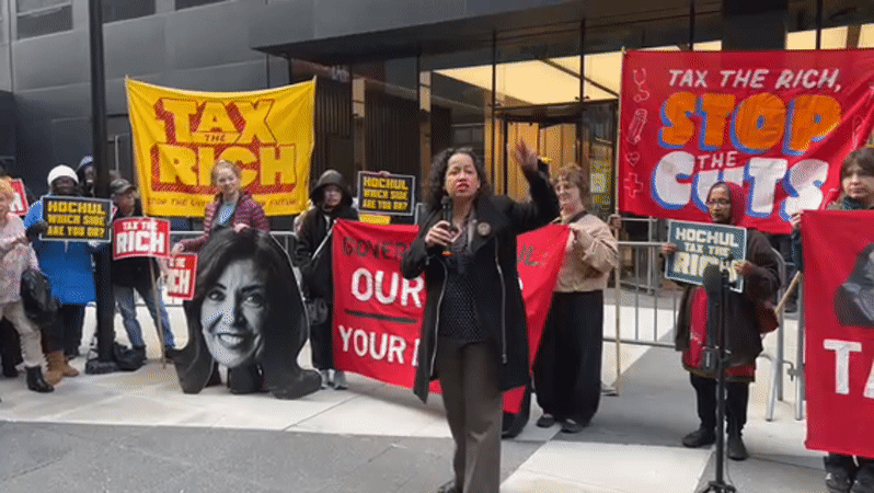 Small protest rally held in New York streets Thursday evening