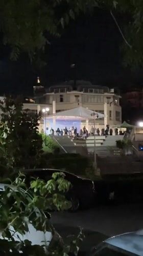 Live band performs outdoor evening concert in Asenovgrad, Bulgaria