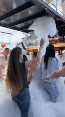 Foam party celebration held aboard vessel near Aksu, Turkey