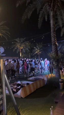 Outdoor night party draws crowds in Kosambi Barat, Indonesia