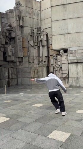 Man performs backflip at Bulgarian monument in Shumen