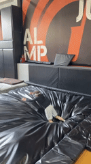 Athlete performs flip into pit at Krasnoyarsk facility