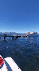 Classic car and calm water at South Lake Tahoe