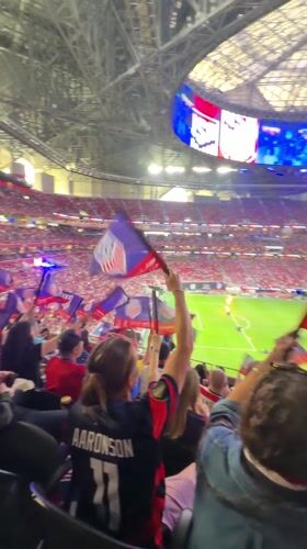 Mercedes-Benz Stadium exterior documented in Atlanta evening