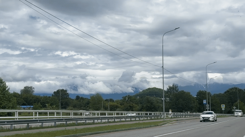 Cloudy mountain scene documented near Sirius, Russia