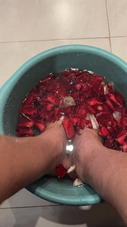 Foot soaking ritual with rose petals observed in Vietnam