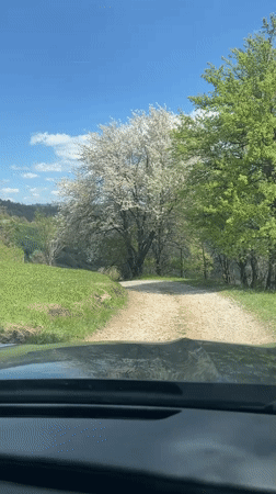 Vehicle travels rural gravel road in Montenegro countryside