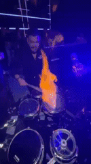 Nightclub celebration with flaming drums captured in Plovdiv, Bulgaria