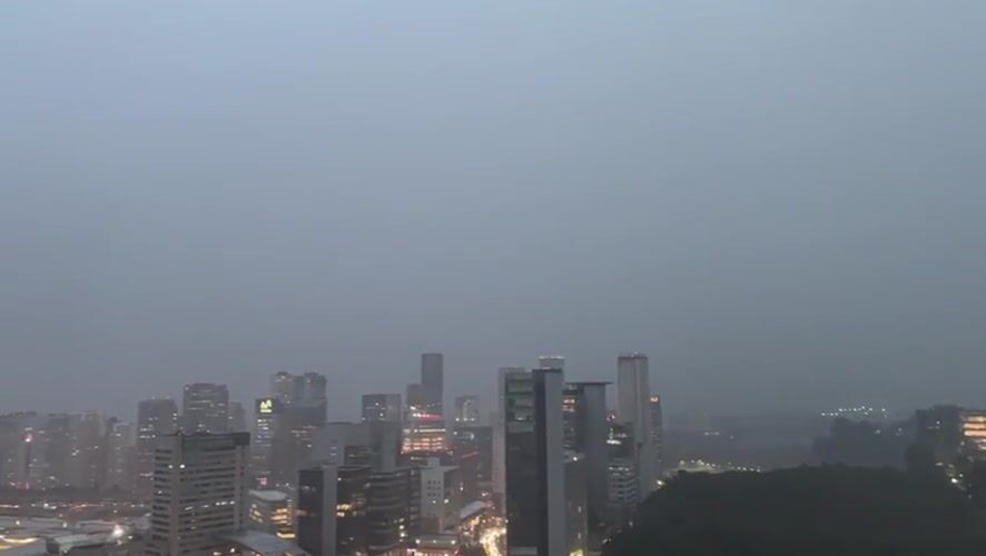 Mexico City skyline caught in a stormy evening downpour