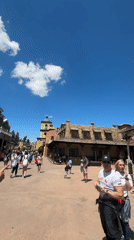Visitors explore Western-themed park area in San Martín
