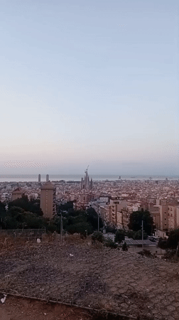 Barcelona skyline with Sagrada Familia at dawn or dusk