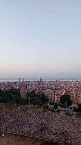 Barcelona skyline with Sagrada Familia at dawn or dusk