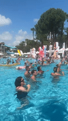 Pink-sequined dance troupe performs poolside at Manavgat resort