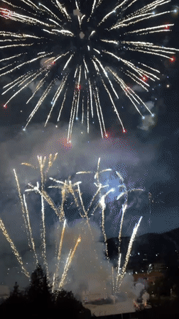 Fireworks and crowds fill Panagyurishte's town square at dusk