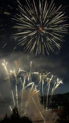 Fireworks and crowds fill Panagyurishte's town square at dusk
