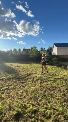 Backyard afternoon in Steklyannyi: volleyball, garden, summer light