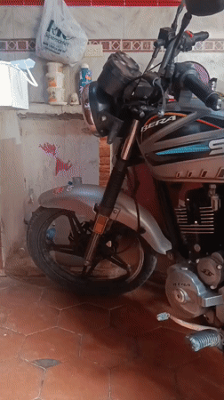 Resident documents motorcycle and pet dog in Venezuelan coastal town