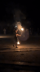 Fire performers draw crowd during evening show in Sofia