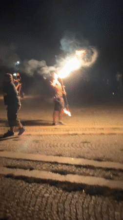 Fire performers draw crowd during evening show in Sofia
