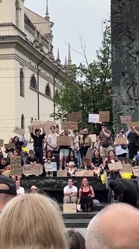 Protest crowd fills Rynok Square in Lviv