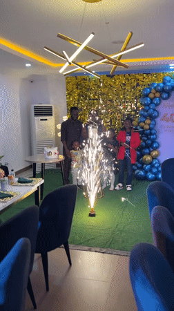 Birthday celebration in Jos with balloons, cake, and decorated venue