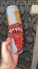 Person documents horror-modified energy drink in Ukrainian bathroom