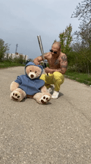 Man with teddy bear spotted in Pleven, Bulgaria