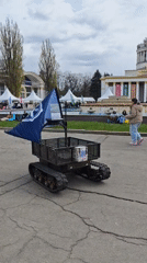 Robot with flag demonstrated in Kyiv public square