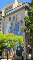 Colorful abstract mural spotted on Tbilisi building facade