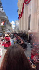 Labor union demonstration with traditional dress in La Paz