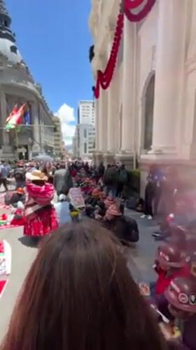 Labor union demonstration with traditional dress in La Paz