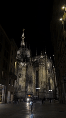 Evening scenes captured around illuminated Milan Cathedral