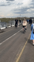 Morning foot traffic observed on cable-stayed bridge walkway