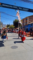 Traditional costume parade held in Wanchaq, Peru