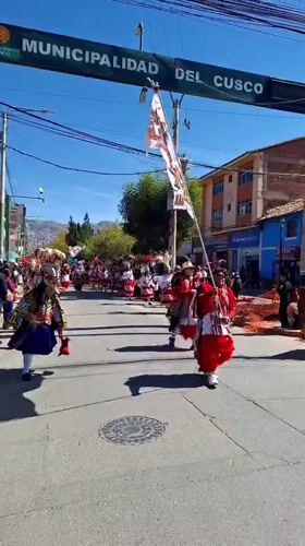 Traditional costume parade held in Wanchaq, Peru