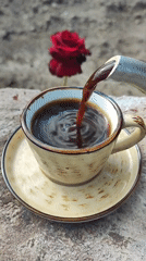 Coffee and a red rose in a quiet Armenian morning moment