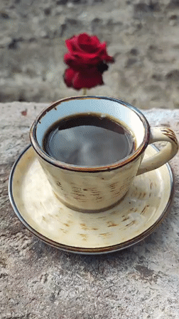 Coffee and a red rose in a quiet Armenian morning moment