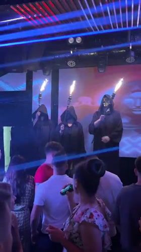 Nightclub show and old town streets in Sozopol, summer night