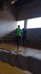 Boxing practice and rainy urban streets on an overcast morning