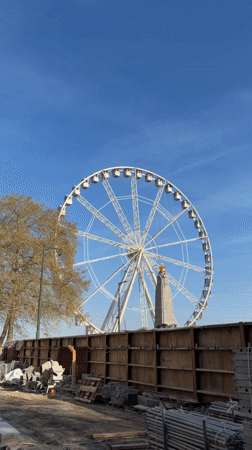 Construction worker spotted on Brussels scaffolding near landmark
