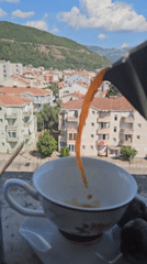 Outdoor coffee moment with condensed milk and chocolate treats