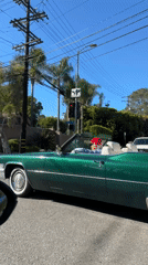 Green Cadillac convertible spotted driving through sunny Los Angeles streets