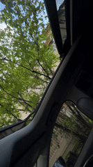 Passenger travels through Sochi with sunroof open