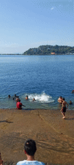 Swimming and hanging out at Jayapura's waterfront pier
