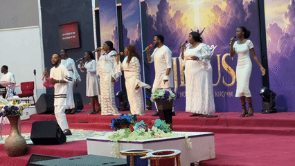 Church service with choir and congregation in Television, Nigeria