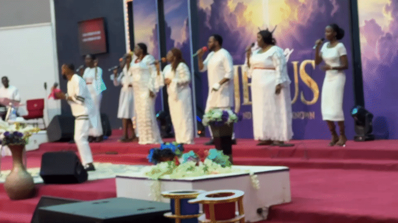 Church service with choir and congregation in Television, Nigeria