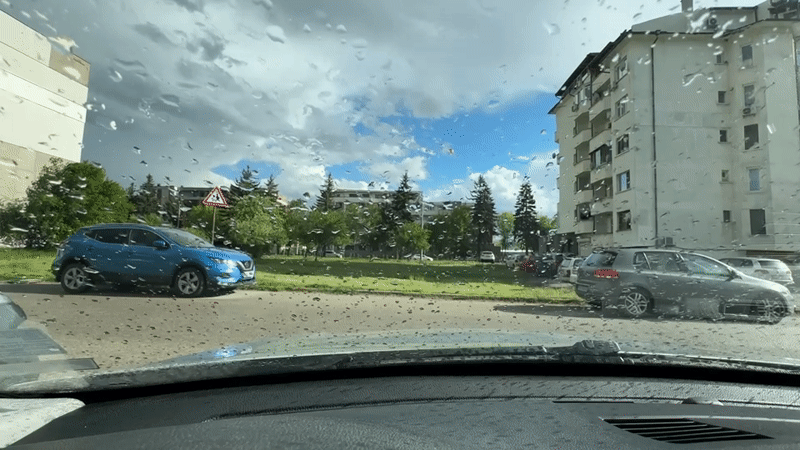 Rainy afternoon street scenes documented in Pernik, Bulgaria
