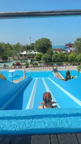 Summer morning water park activities in Nebug, Russia
